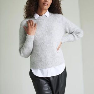 Quince Baby Alpaca Wool Diamond Stitch Crewneck Sweater Light Grey | Women’s M